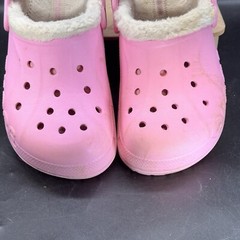 Crocs Pink Lined Clogs Junior Size 3 Adult Size 5 White Lining Spellout Cute
