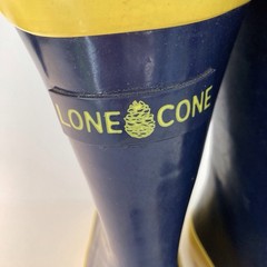 Lone Cone Kids Size 4 Pull On Rain Boots, Blue And Yellow With Handles