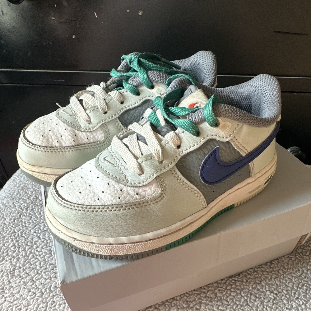 Nike Force 1 LV8 1 TD Low Top Leather Silver/Blue Toddler 9C FJ8788-001