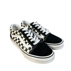 Big Kid Size 3 Vans Old Skool Checkerboard Sneakers Black White EUC