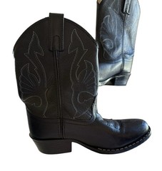 Masterson Cowboy Boots Size 2.5 Youth Black Leather Western Embroidery Pull Tabs