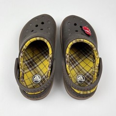 Crocs Cobbler Lined Kids Clogs Size 12 – 13 Brown Yellow Plaid Flannel Lining