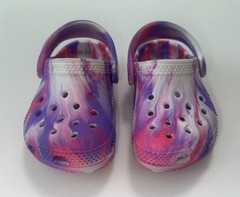 Crocs child size 4 Pink/ Purple/multicolor Marbled Classic Clogs Shoes