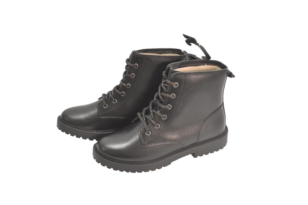 Cat & Jack Boots Kids Size 3 Black Combat Lace Up Glitter Ankle Lug Sole Winter