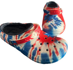 Crocs Classic Junior 6 Clog Tie Dye Lined Red White Blue USA Unisex Patriotic