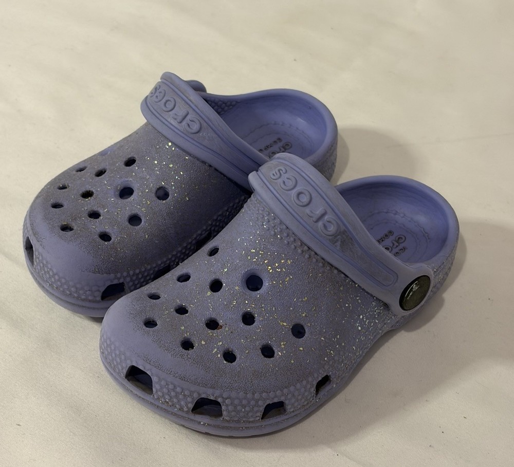 Crocs Classic Glitter Clogs Purple Lightweight Slip On Shoes 206992 Kids Size 7
