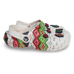 Crocs Classic Lined Holiday Clogs Youth Size 3 White Red Green 207688 Jibbitz