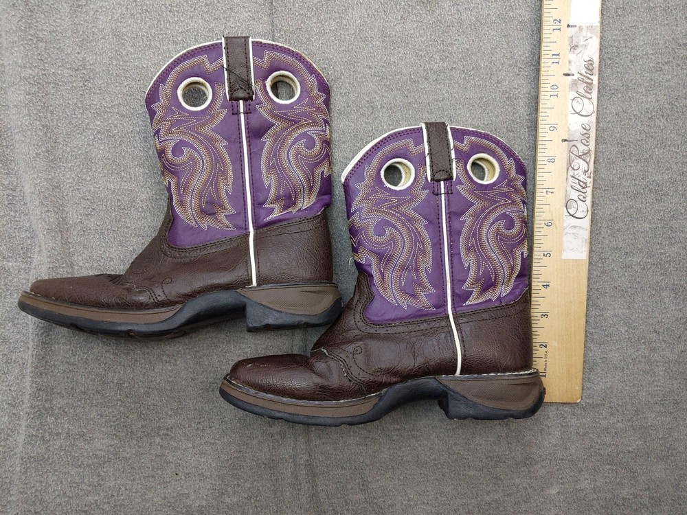 Durango Lil Durango Boots Youth Size 4 Brown Purple Cowboy Western Pull On BT386