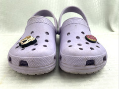 Crocs Unisex Kids Classic Clogs Lavender Size J1 w/Bulldog & Doughnut Jibbitz