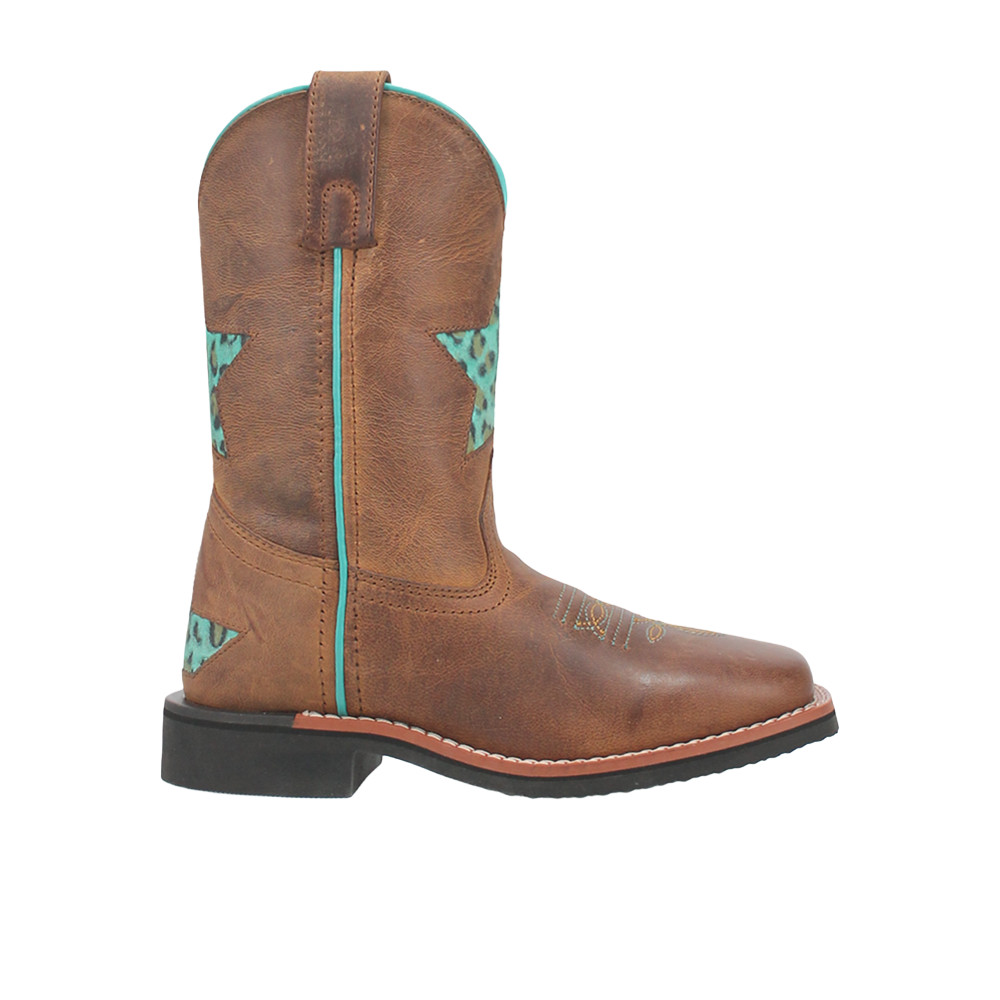 Dan Post Boots Starr TooledInlay Leopard Square Toe Pull On Cowboy Girls S