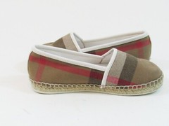 Burberry Kid Check Espadrille Flat – Off White/Tan – 27 (Kid)