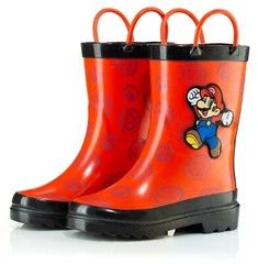Nintendo Super Mario Boys Waterproof Easy-On Handles Rubber Rain Boots – Toddler