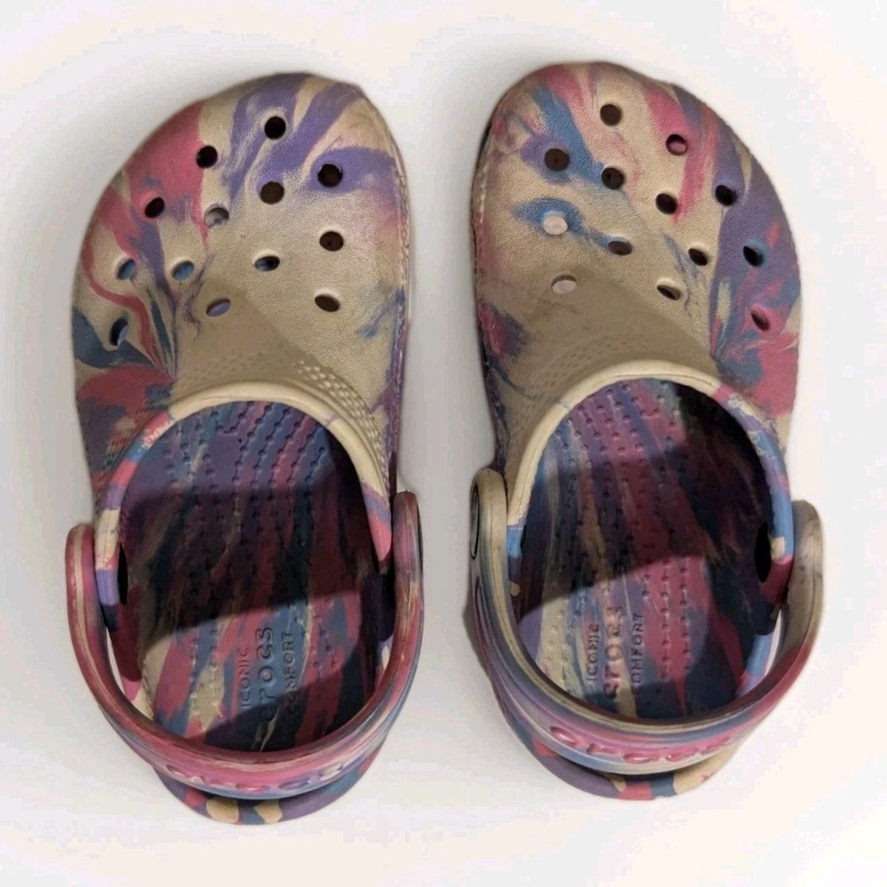 Crocs clogs child size 8 tie dye pink, purple, blue & white