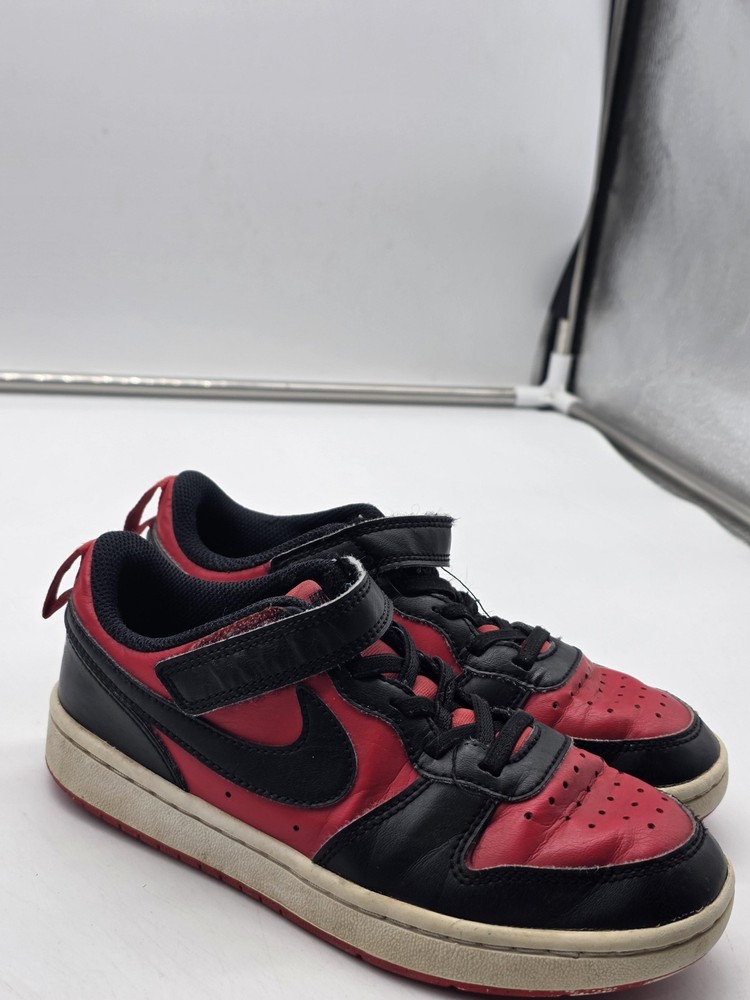 Nike Shoes Kids Size 1Y Red Black Hook & Loop Strap All Day Play Damage Sneakers