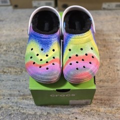 CROCS Classic Lined Spray Tie Dye Clog J6 Fur New Rainbow KIDS
