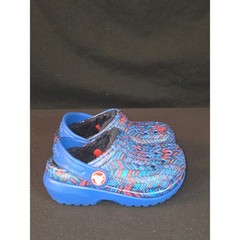 Crocs Lined Clogs Blue Multi Chevron Pattern Kids Size 6 Cozy Winter