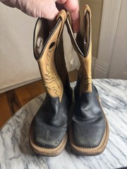 Black And Tan Old West Kids Leather Western Boots Size 11 #0026