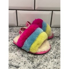 UGG Toddler 6 Fluff Yeah Slide Rainbow Pink Blue Yellow Elastic Slingback Preppy