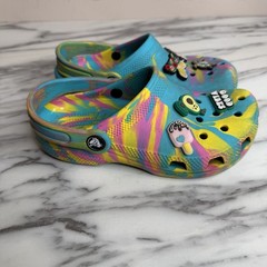 Crocs Classic Marbled Tie Dye Clogs Blue Pink Yellow Toddler SzJ 2 Girls Slip On