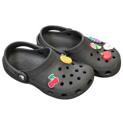 Crocs Classic Clog Slip On Sandals Kid’s Size C 13 Black with Fruit Charms