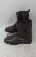 Zara Unisex Kids Brown Leather Square Toe Ankle Zip Chelsea Boots Size EUR 31