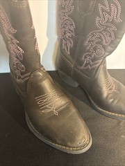 Kids‘ Deer Stag Western Boots Black Pink Cowboy Youth Size 11Embroidered Pull-On