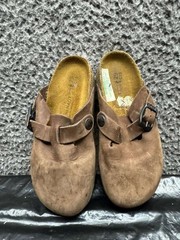 Naot Spring Suede Leather Slip On Buckle Mule Clog Saddle Brown Kids Size 29