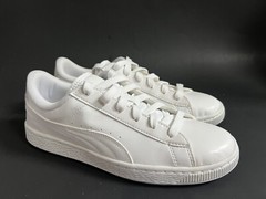 PUMA Basket Classic Sneakers JR White Patent leather Shoes School Grade Sz 5.5