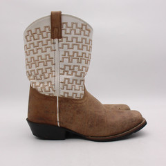Dan Post Children Youth US 5.5 Brown White Leather Pull On Western Cowboy