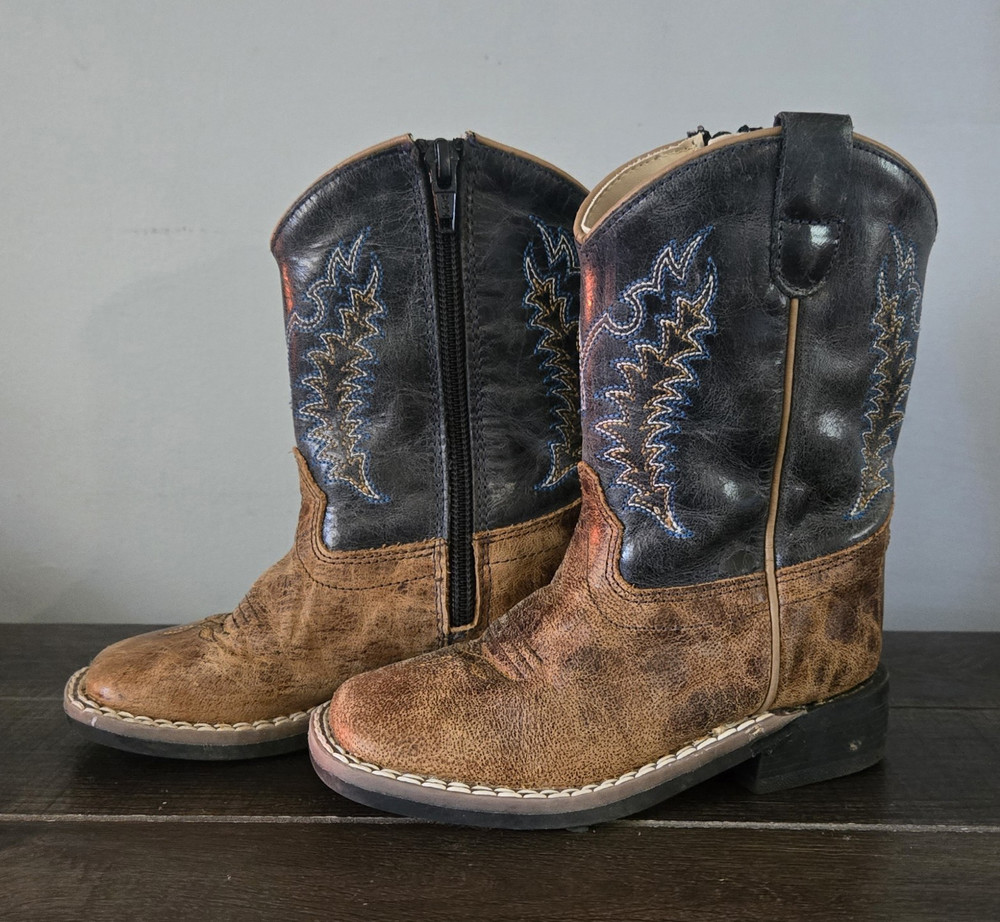 Old West Unisex Kids Western Leather Zip Boot Brown US 7.5 Mid-Calf