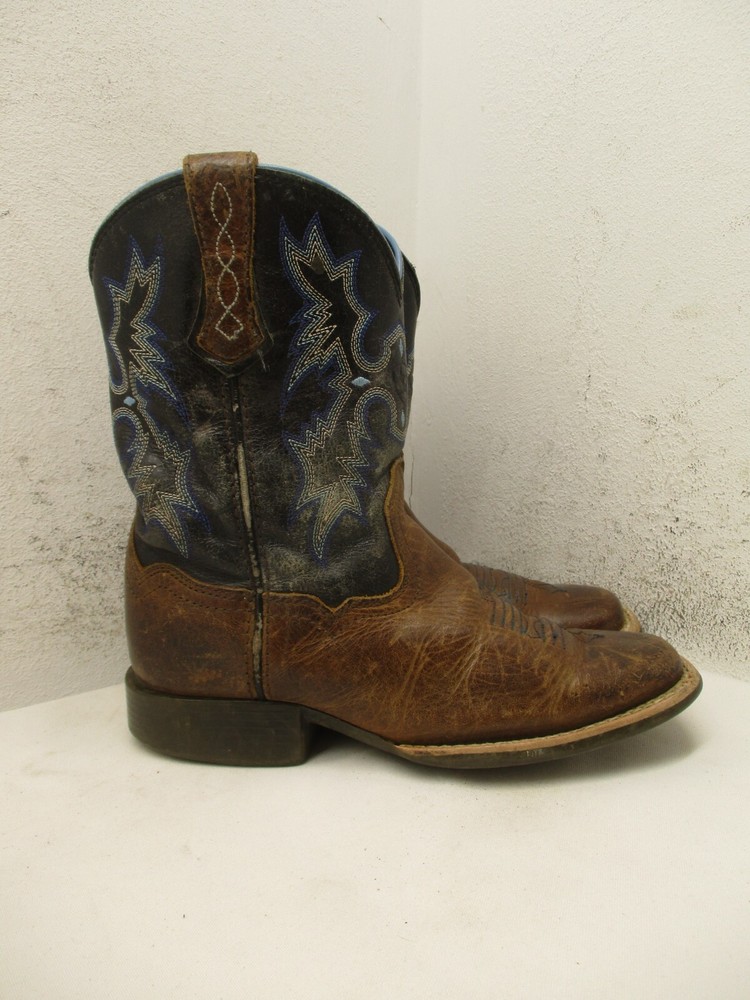Ariat Brown and Blue Leather Square Toe Western Boots Kids Size 13 Sty 10012794