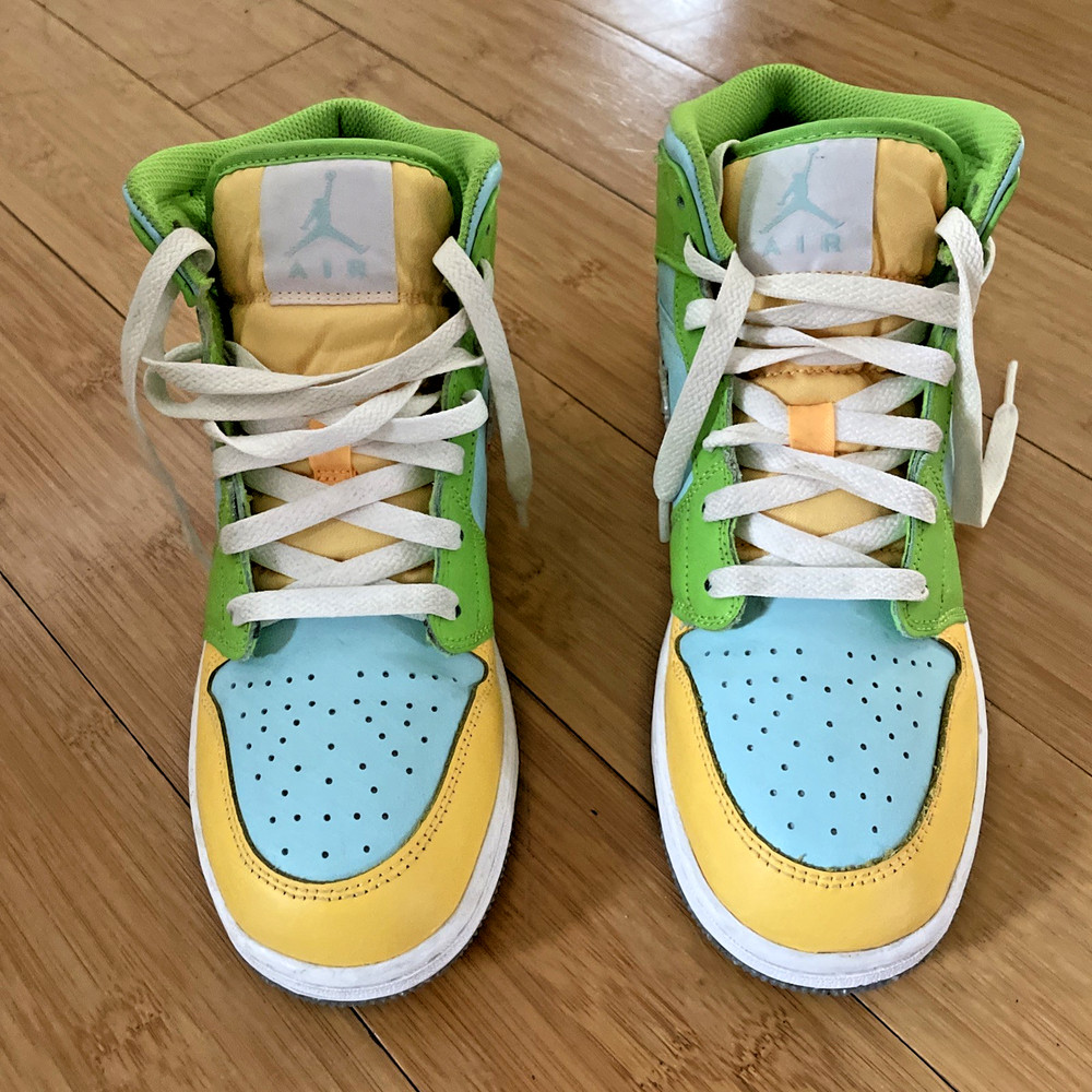 Nike Air Jordan 1 Mid Recycled Grind Yellow/Green/Blue/White Size 6Y DX4368-400