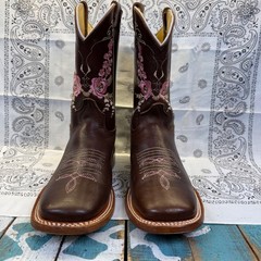 Vaquerita Dark Brown Leather Westarn Cowgirl Boots Size MEX 21/ Youth 1 EUC
