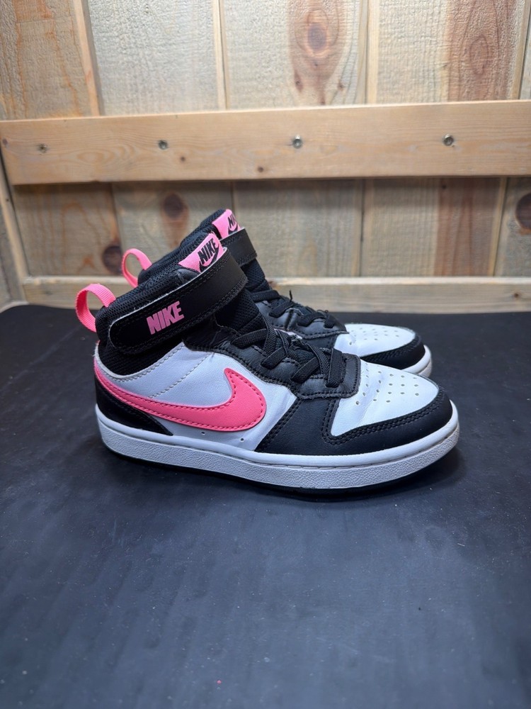 Nike Court Borough Mid 2 GS Black White Pink Sneakers Shoes CD7783-005 Size 13C