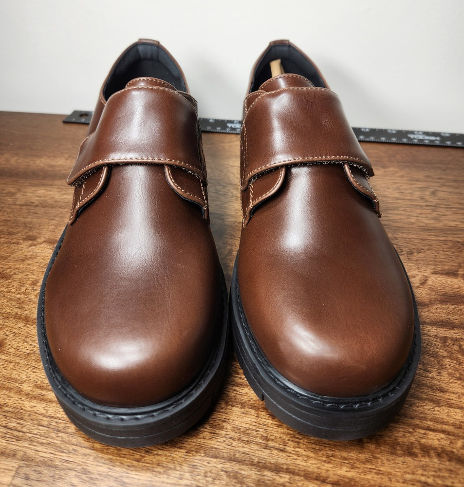 Dream Pairs Brown Monk Strap Dress/School Shoes Hook & Loop Faux Leather US 6