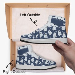 Kids Cute Ghosts & Bats High Tops Navy & Blue Sneakers Spooky Christmas Shoes
