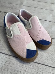 Vans Classic Slip-On Patchwork Corduroy Shoes Kids Size 13 Pink Blue Gum Sole