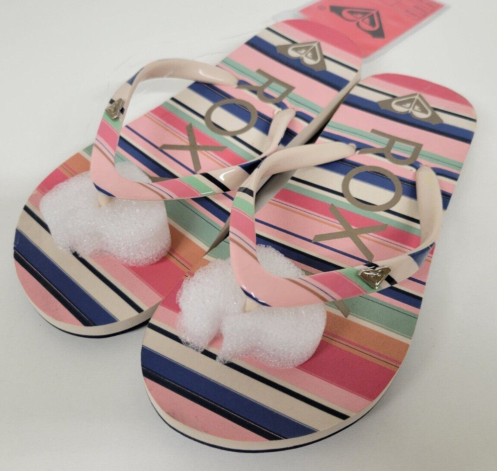 Pebbles VII Striped Roxy Flip Flop Sandals Youth Size 1 Shoes