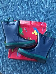 Western Chief Waterproof Navy Blue Rain Boots Easy Pull-On Handles Big Kids Sz 2