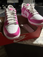 Nike Dunk Low (GS) 5Y Pink/White Leather Lace-Up Sneakers FB9109-102