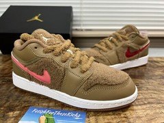 Air Jordan 1 Low GS Teddy Bear Driftwood Racer Blue Size 4Y