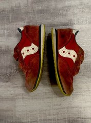 Retro Saucony Shoes Kids Multicolor Jazz Red Suede Yellow Hook/Loop Sneakers 9M