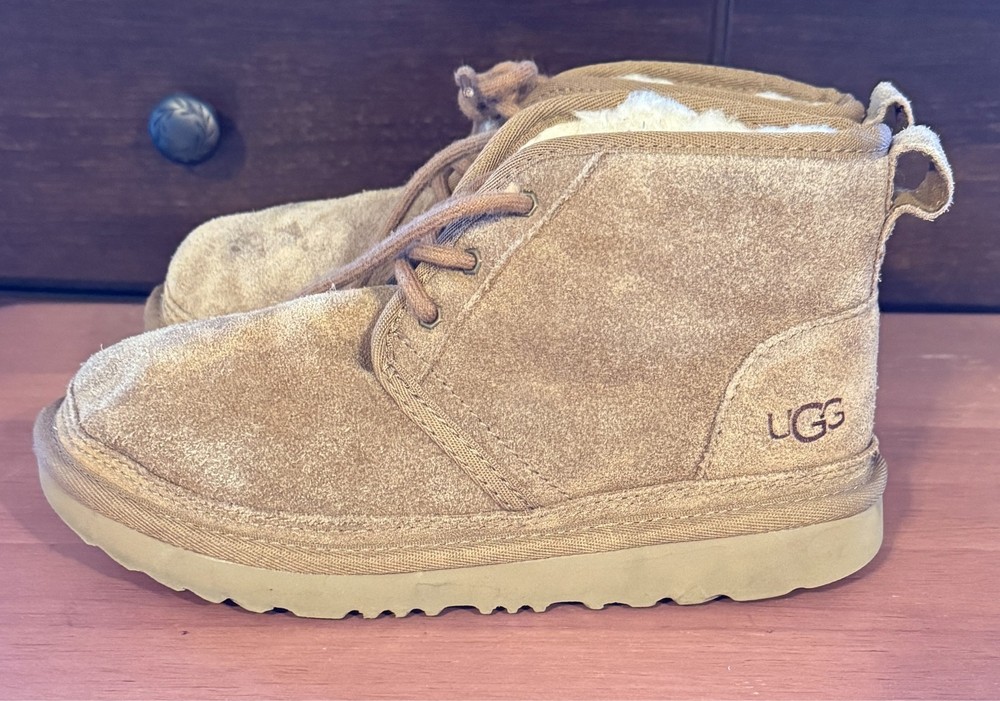 UGG Neumel II Kids Boots Chestnut Shearing Youth 3 Suede #101732OK Wool Insole
