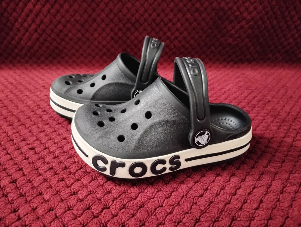 Crocs Bayaband Clog, Black Unisex Toddler C8, Athletic Stripe Sandal Shoes