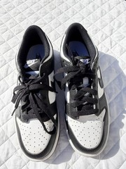 Clean! Nike PANDA Dunk Low Top Sneakers black & white Leather size 5Y CW1590-100