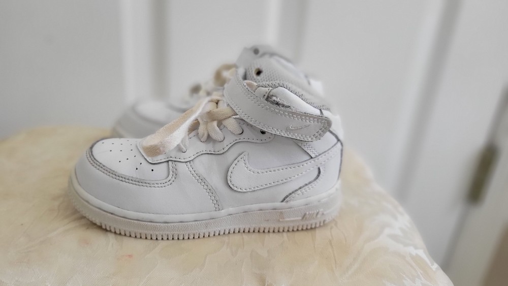 Nike Air Force 1 Mid Shoes Triple White Toddler Sneakers 314197-113- SZ 9 C
