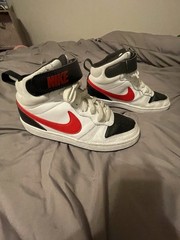 Nike Size 4Y Kids High Top Shoe In Red Black And White