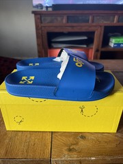Off White Kids Slides Blue Yellow EU Size 33/34 US Size 2!! NEW OG ALL