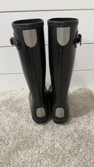 Hunter Black Rubber Knee High Rain Boots Waterproof Buckle Logo Accent Kids