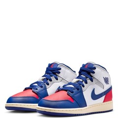 Big Kid’s Jordan 1 Mid White/Deep Royal Blue (DQ8423 102)